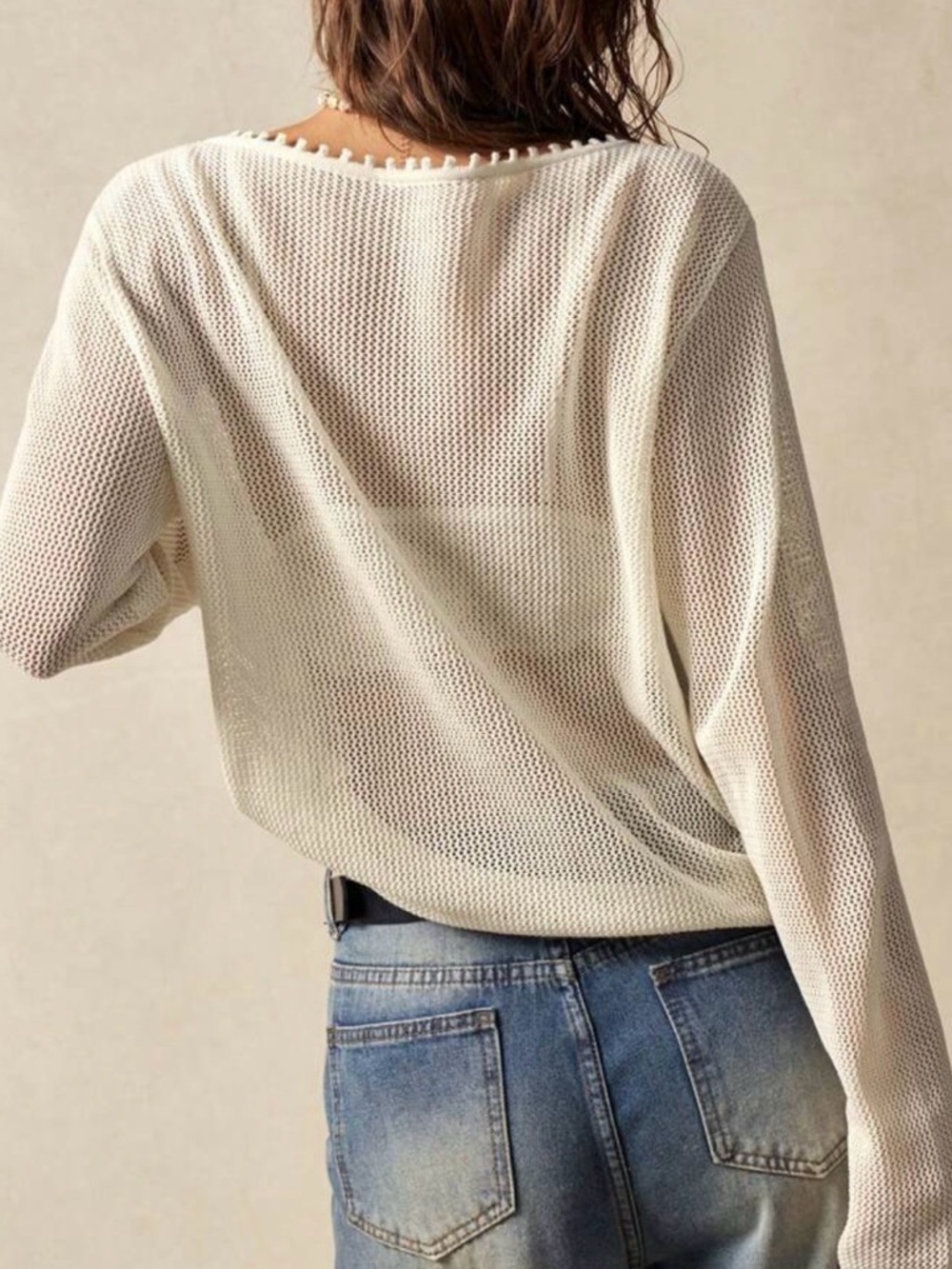 Love patch top long sleeve Knit 'LOVE' Pullover Sweater crochet- Cream white - Picture 2 of 3